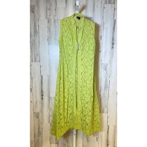 COPY - lime green. long duster - open front - lace with 5 buttons